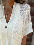 Full Size One Button Openwork Cardigan Plus Size