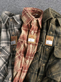 Men's Plus Size Button Down Plaid Corduroy Shirt with Chest Pockets