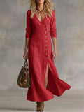 Full Size Button Front Slit Maxi Dress Plus Size