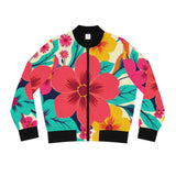 Floral Burst Women's Bomber Jacket — Bright Hawaiian All-Over Print