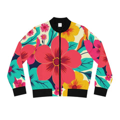 Floral Burst Women's Bomber Jacket — Bright Hawaiian All-Over Print