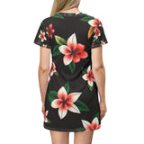 Floral Plumeria T-Shirt Dress — Pink Tropical All-Over Print