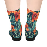 Tropical Floral Mid-Length Socks — Hibiscus Leaf Pattern