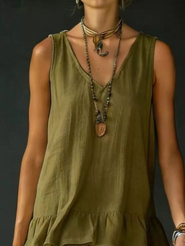 Full Size Ruffled Hem V-Neck Sleeveless Dress Plus Size