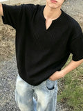 Men's Plus Size Casual Notched Ribbed T-Shirt