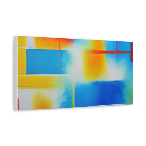 Abstract Color Field Matte Canvas Print — Vibrant Blue, Yellow & Red Stretched Wall Art