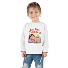 Toddler Long Sleeve Tee — "Nap Time Champion" Cute Sleeping Baby Shirt