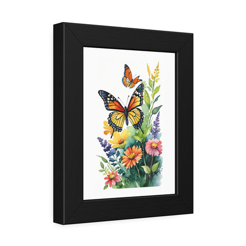 Framed Butterfly Floral Poster — Watercolor Monarch Print