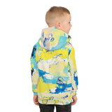 Kids Abstract Watercolor Hoodie – Blue & Yellow All-Over Print