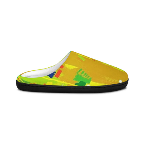 Colorful Abstract Men’s Indoor Slippers — Bright Yellow Artistic House Shoes
