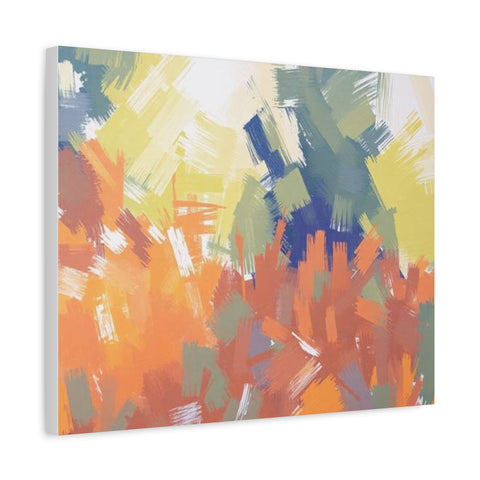 Abstract Colorful Brushstroke Matte Canvas Wall Art – Vibrant Orange & Green Stretched Print