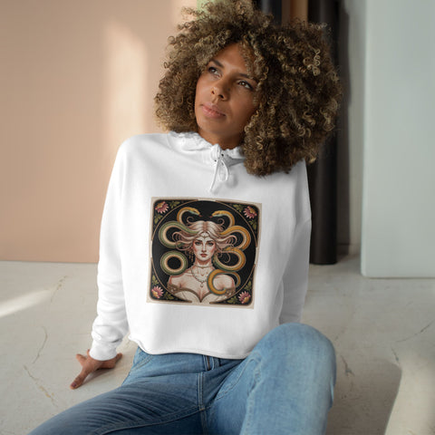 Art Nouveau Medusa Crop Hoodie — Vintage Goddess Graphic