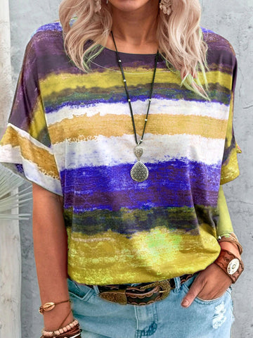 Contrast Round Neck Casual T-Shirt
