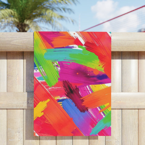 Vibrant Brushstroke Beach Towel — Colorful Abstract Paint Swatch Design