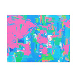 Neon Splash Abstract Canvas Print – Bright Pink & Aqua Modern Wall Art