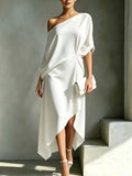 Full Size Asymmetrical One-Shoulder Drape Dress Plus Size