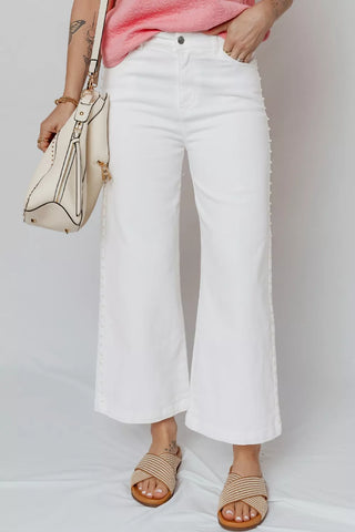 Pearl Embellished Side Seam Ankle-length Shift Jeans