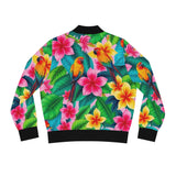 Tropical Parrot Floral Bomber Jacket — Women's Colorful Hawaiian AOP