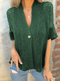 Full Size One Button Openwork Cardigan Plus Size