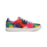 Men's Low-Top Leather Sneakers — Vibrant Multicolor Abstract Paint Splash Design