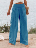 Smocked High Waisted Wide Leg Pants