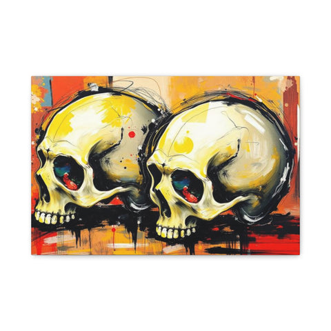 Skull Art Canvas Print – Colorful Graffiti Double Skulls Matte Stretched Wall Art
