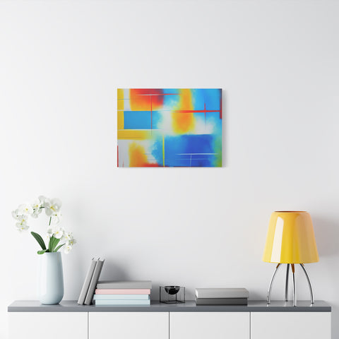 Abstract Color Field Matte Canvas Print — Vibrant Blue, Yellow & Red Stretched Wall Art