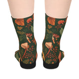 Autumn Mushroom Crew Socks — Forest Leaves & Fungi Mid-Calf Socks