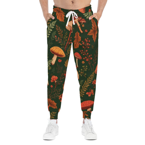 Autumn Mushroom Joggers — Forest Foliage Allover Print Athletic Pants