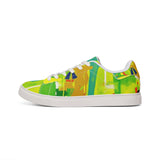 Men's Low-Top Sneakers — Bright Abstract Green & Yellow Leather Casual Shoes