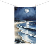 Moonlit Ocean Hand Towel — Coastal Night Beach Waves Design
