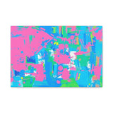 Neon Splash Abstract Canvas Print – Bright Pink & Aqua Modern Wall Art