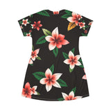 Floral Plumeria T-Shirt Dress — Pink Tropical All-Over Print