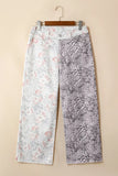 Floral and Leopard Print Wide-Leg Jeans