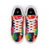 Men's Low-Top Leather Sneakers — Vibrant Multicolor Abstract Paint Splash Design