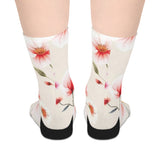 Floral Mid-Length Socks — Soft Pink Watercolor Blooms Pattern