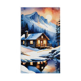 Hand Towel — Cozy Winter Cabin Landscape | Mountain Lodge Snow Scene