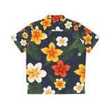 Men's Tropical Floral Hawaiian Shirt — Black Plumeria Aloha Shirt for Beach, Vacation & Luau