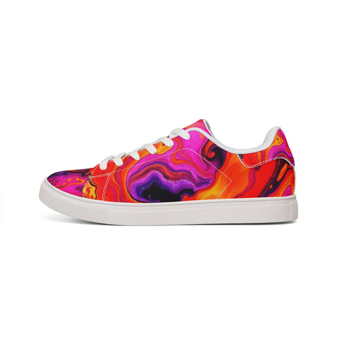 Psychedelic Swirl Leather Sneakers — Men's Low-Top Colorful Graphic Trainers