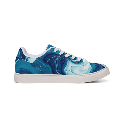 Men's Low-Top Sneakers — Blue Marble Swirl Leather Design