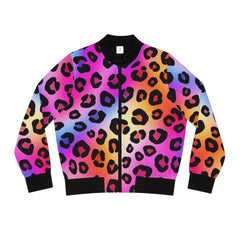 Rainbow Leopard Bomber Jacket — Women's Colorful Animal Print