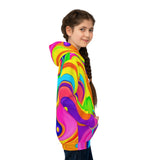 Kids' Psychedelic Rainbow Hoodie — Vibrant Swirl All-Over Print