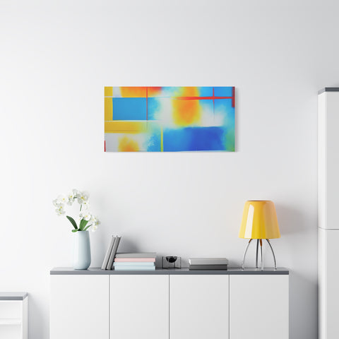 Abstract Color Field Matte Canvas Print — Vibrant Blue, Yellow & Red Stretched Wall Art