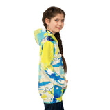 Kids Abstract Watercolor Hoodie – Blue & Yellow All-Over Print