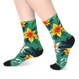 Tropical Floral Mid-Length Socks — Green Hibiscus Beach Print