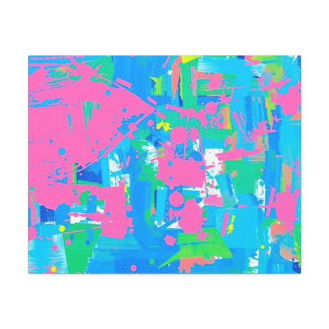 Neon Splash Abstract Canvas Print – Bright Pink & Aqua Modern Wall Art