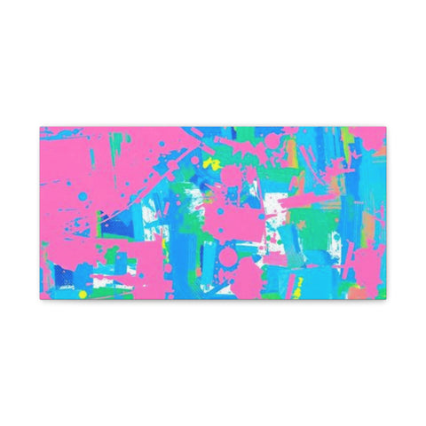 Neon Splash Abstract Canvas Print – Bright Pink & Aqua Modern Wall Art