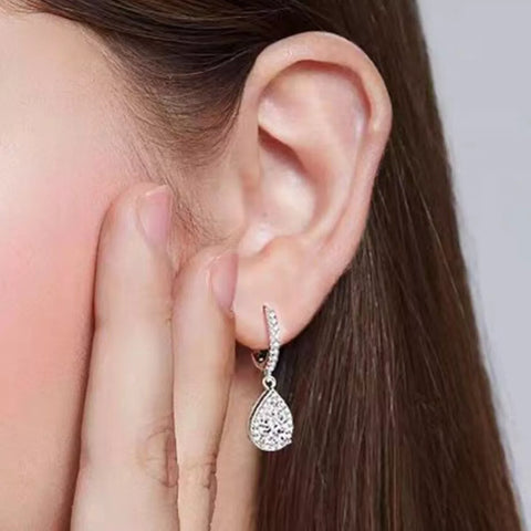 1 Carat 925 Sterling Silver Moissanite Hoop Teardrop Earrings