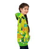 Kids Abstract Green Hoodie — Bright All-Over Print Sweatshirt