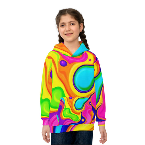 Kids' Psychedelic Rainbow Hoodie — Vibrant Swirl All-Over Print